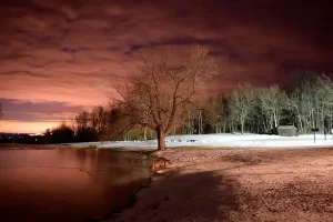 New Jersey lake in Winter at twilight