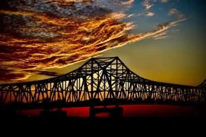 Baton Rouge Louisiana bridge at sunset