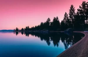 California lake - pink sky reflection
