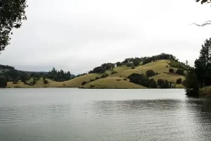 California lake with green hills