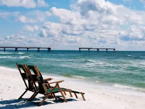 Florida beach with loungechairs