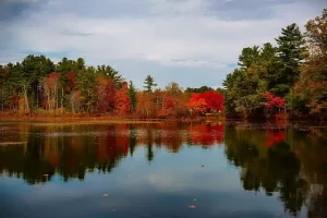 Massachusetts lake with Fall colors