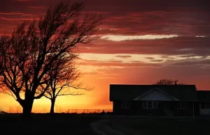 Oklahoma farm with sunset