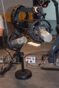 Two microphones in radio station